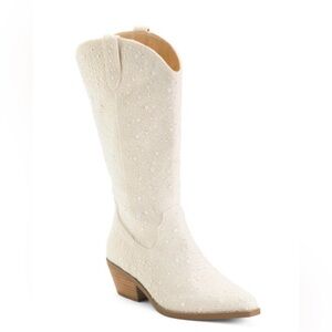 🌸NEW BETSEY JOHNSON DALLAS COWBOY BOOTS IVORY PEARL Sz 8.5 WITH BOX.